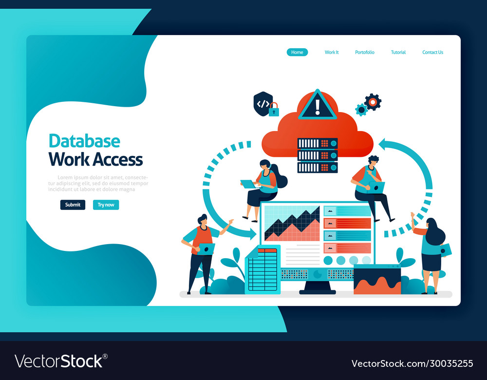 Database work access landing page design vector image Database work access landing page design