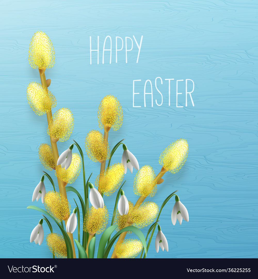 Happy easter greeting card with snowdrops