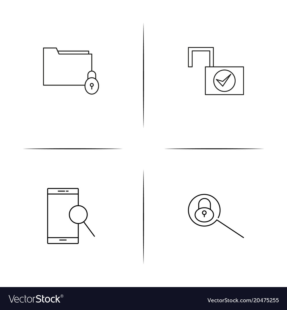Internet security simple linear icons set
