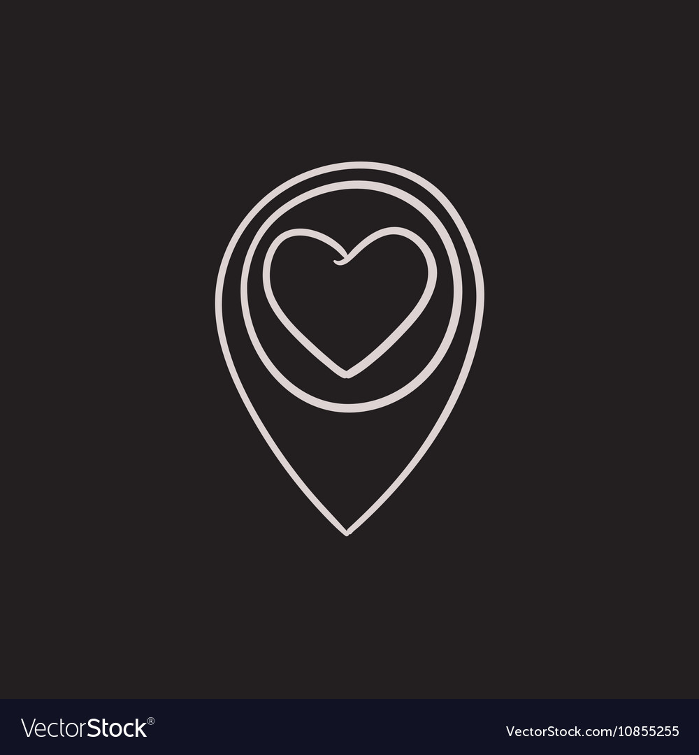 Map pointer with heart sketch icon