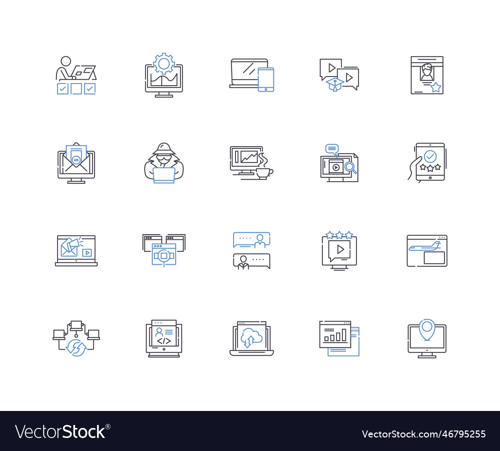 Notebook line icons collection paper pen vector image Notebook line icons collection paper pen
