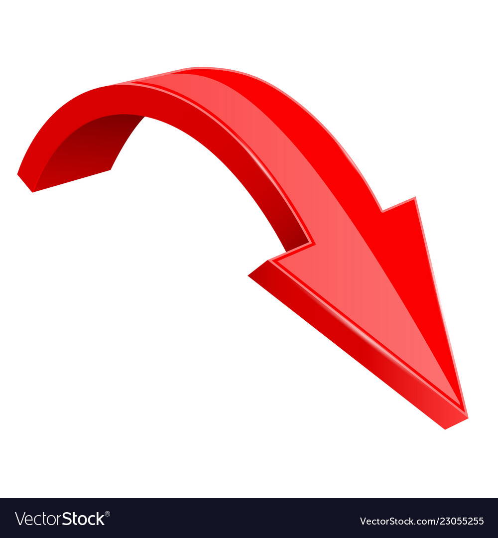 Red 3d arrow down shiny icon Royalty Free Vector Image