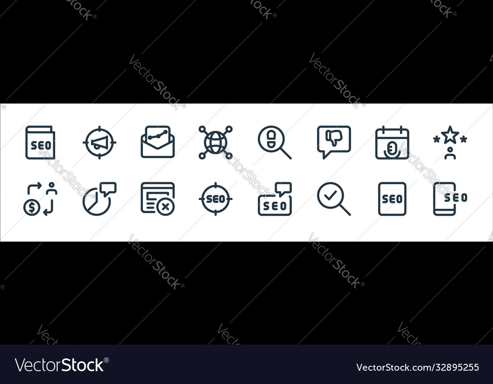 Web apps seo line icons linear set quality vector image Web apps seo line icons linear set quality