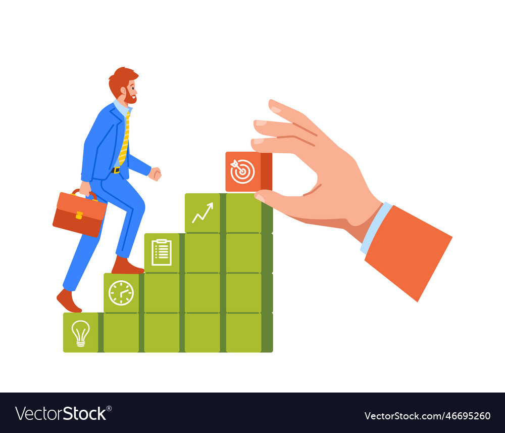 Boss hand help to business person ascending stairs vector image Boss hand help to business person ascending stairs
