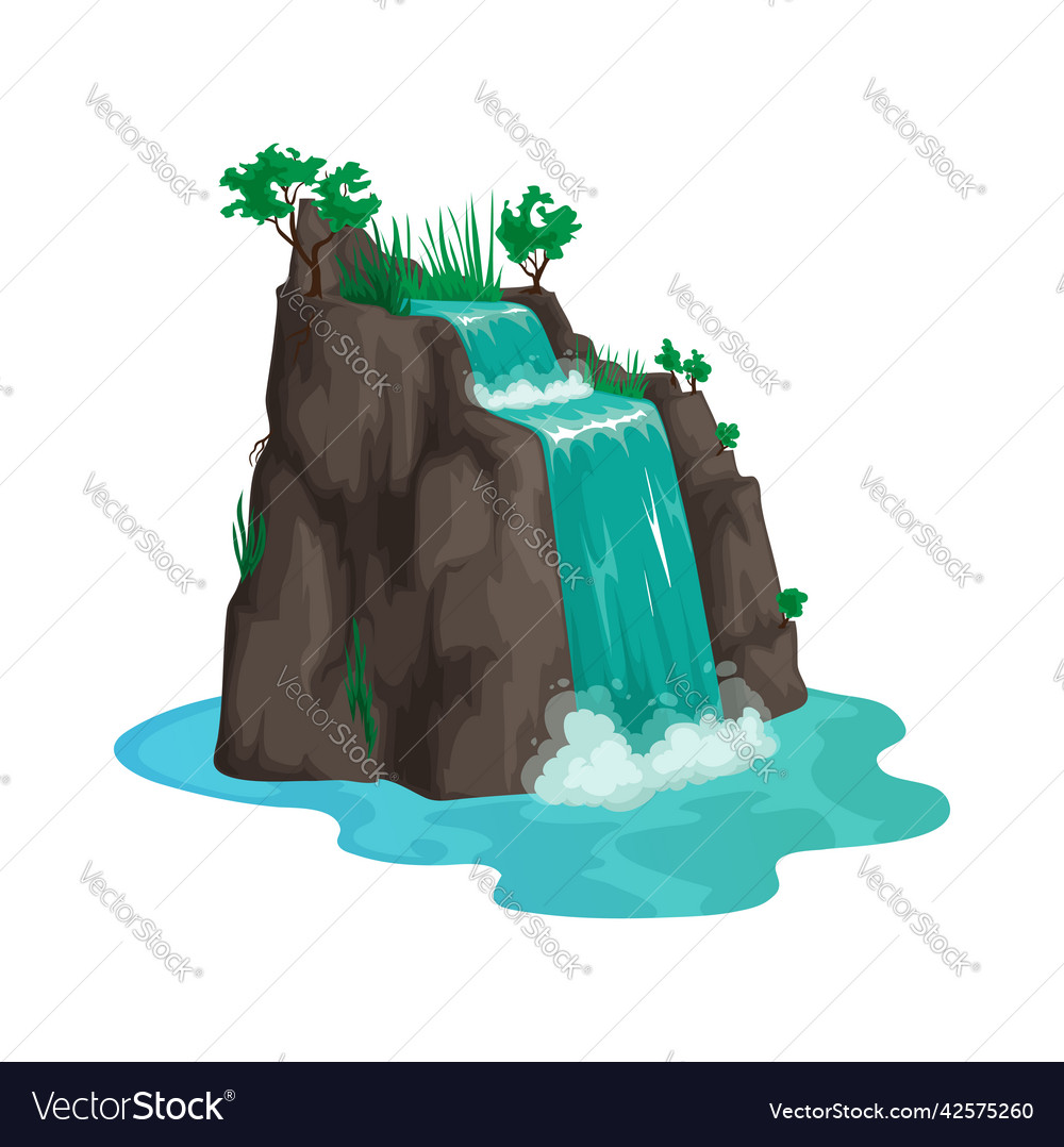 Cartoon water cascade waterfall grass and trees Vector Image