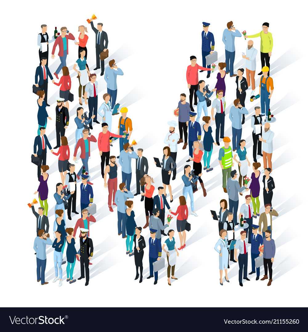 Crowded isometric people alphabet Royalty Free Vector Image