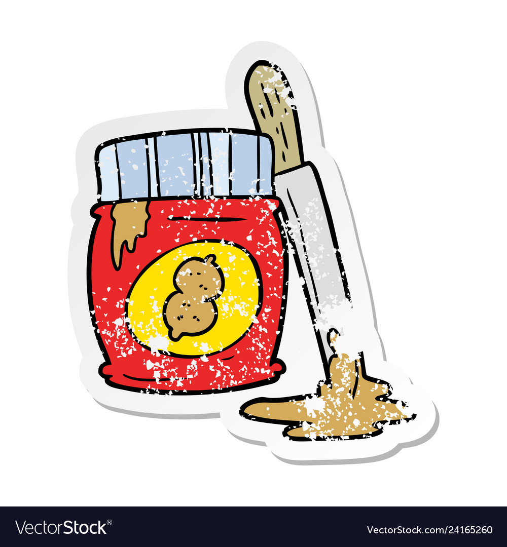 Distressed sticker of a cartoon peanut butter