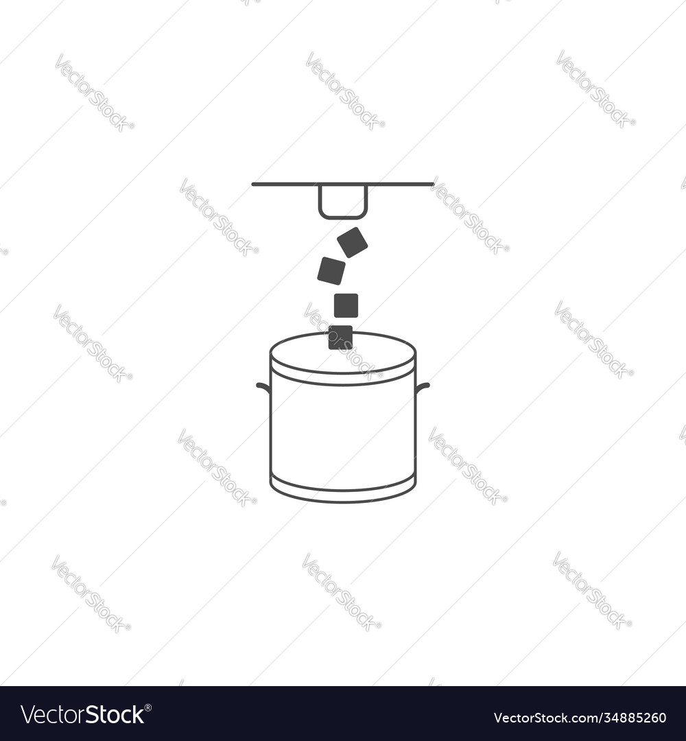 Ice maker machine line icon cubes and bucket