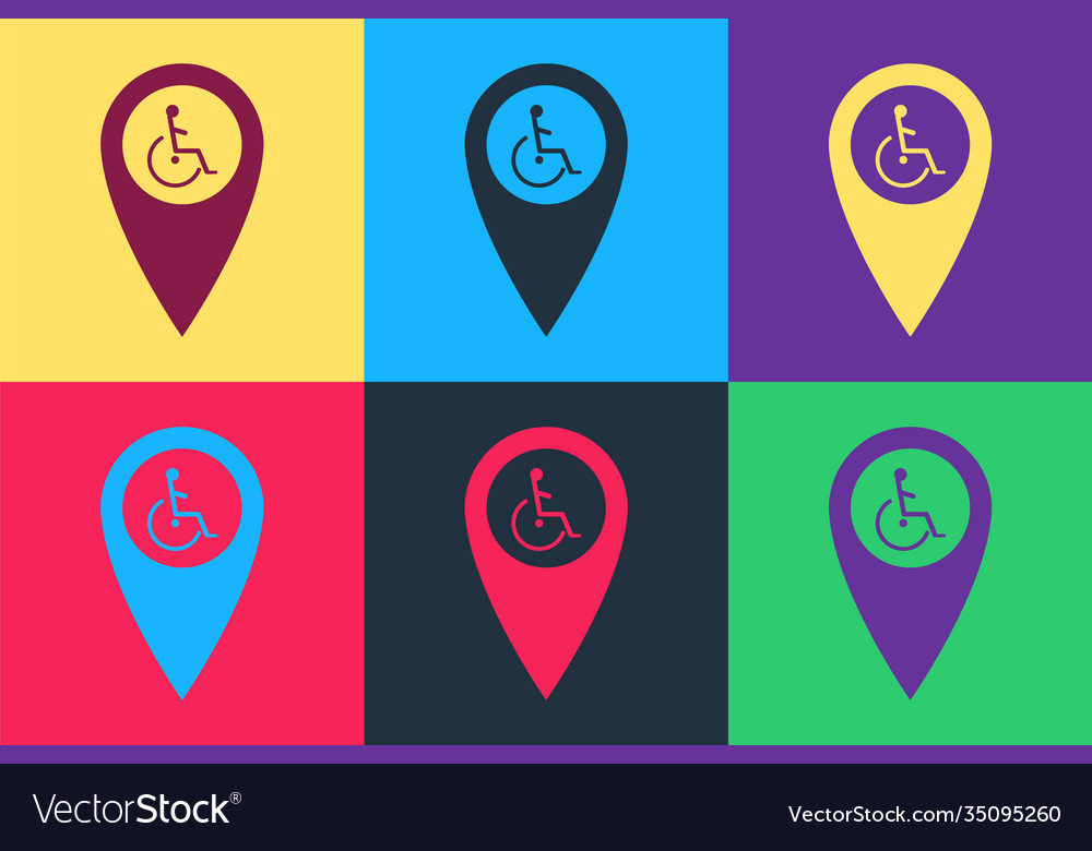 Pop art disabled handicap in map pointer icon vector image Pop art disabled handicap in map pointer icon