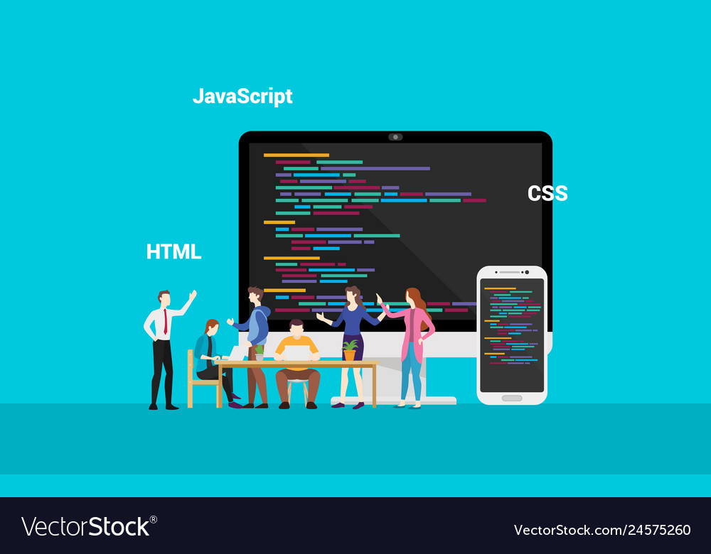 Programming website frontend developepr working vector image Programming website frontend developepr working