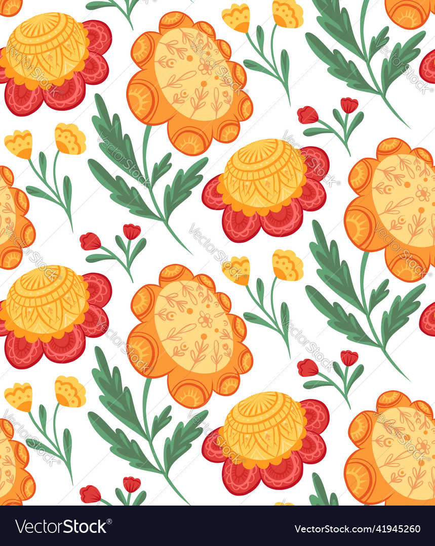 Seamless pattern with flowers and flower head