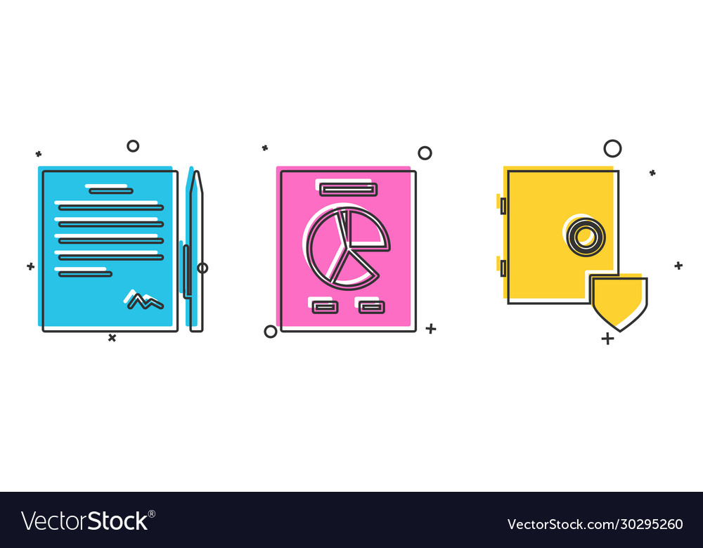 Set contract with pen document graph chart vector image Set contract with pen document graph chart