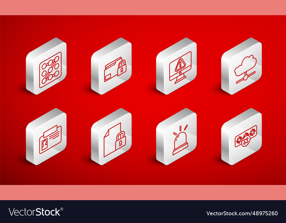 Set line password protection folder and lock vector image Set line password protection folder and lock