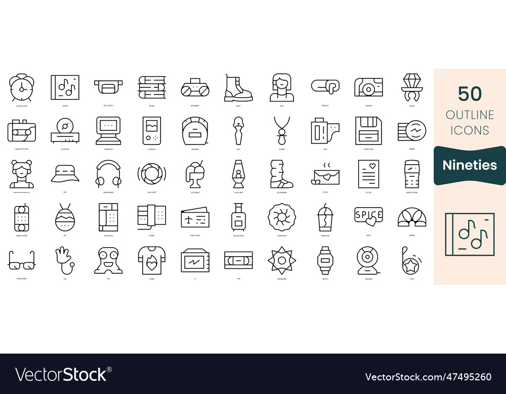 Set of nineties icons thin linear style pack vector image Set of nineties icons thin linear style pack