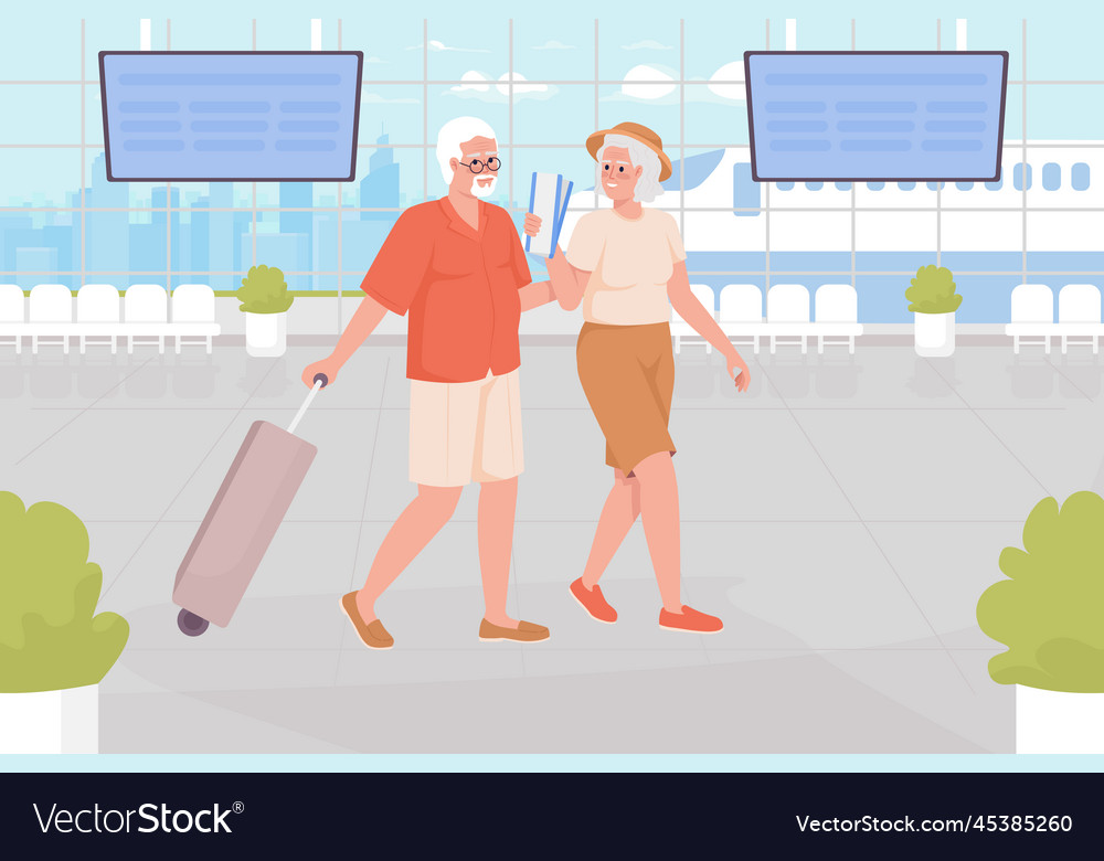 Tropical destination for seniors flat color