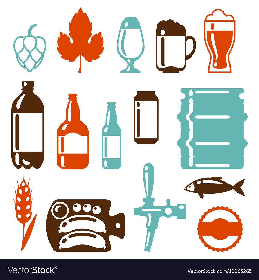 Beer icon and objects set for design
