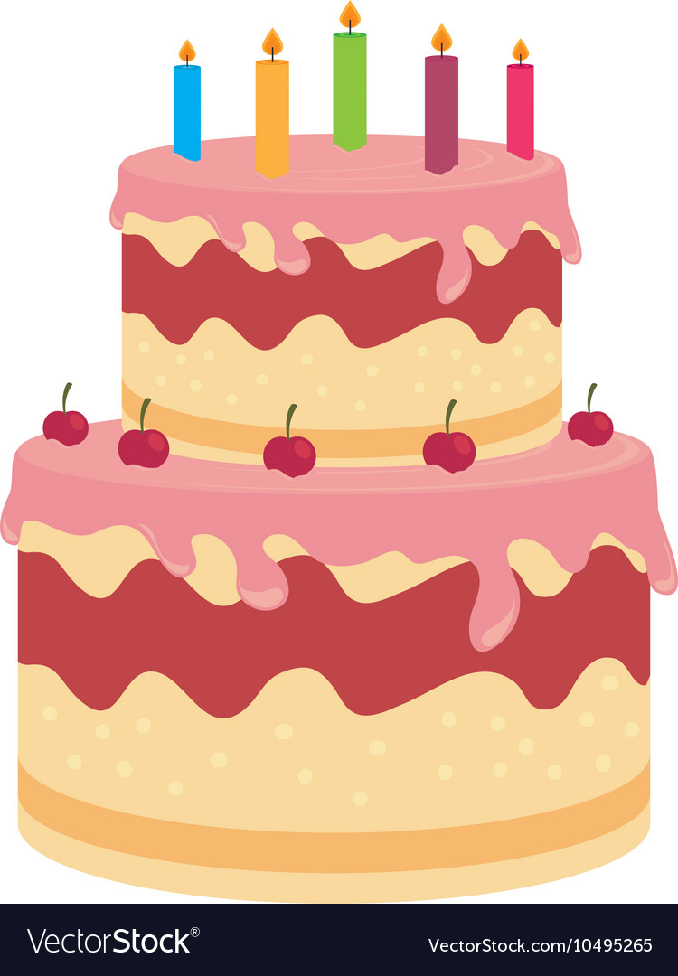 Birthday cake dessert candles cherry isolated Vector Image