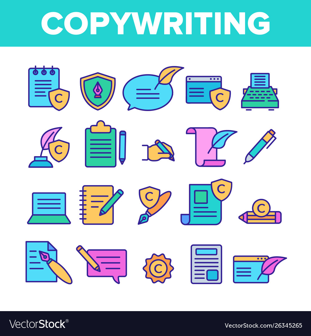 Color Copywriting und Blogging lineare Icons