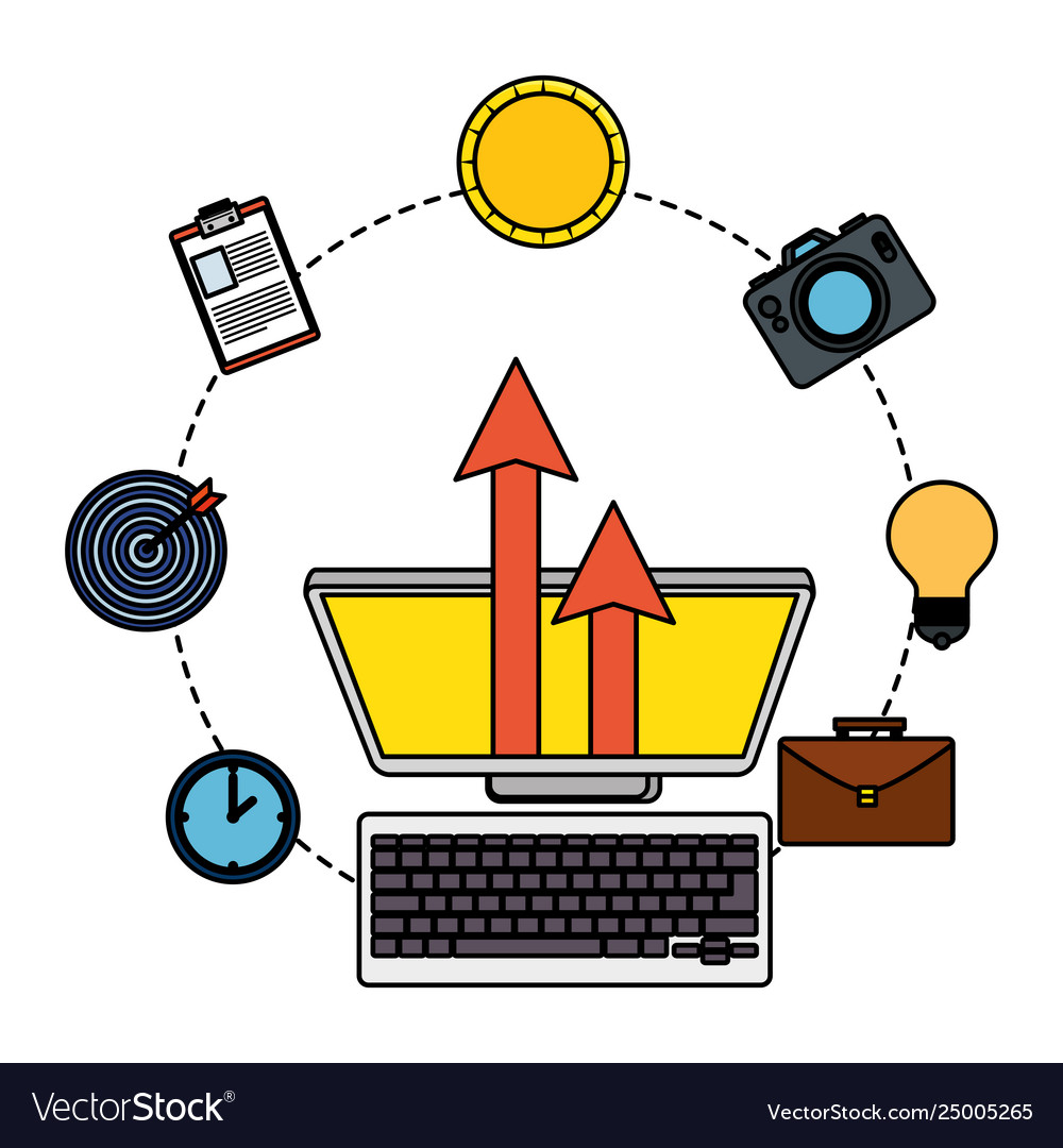 Computer desktop with business icons vector image Computer desktop with business icons