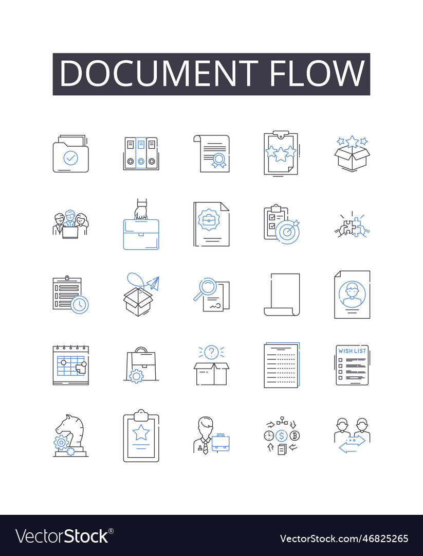 Document flow line icons collection workflow vector image Document flow line icons collection workflow
