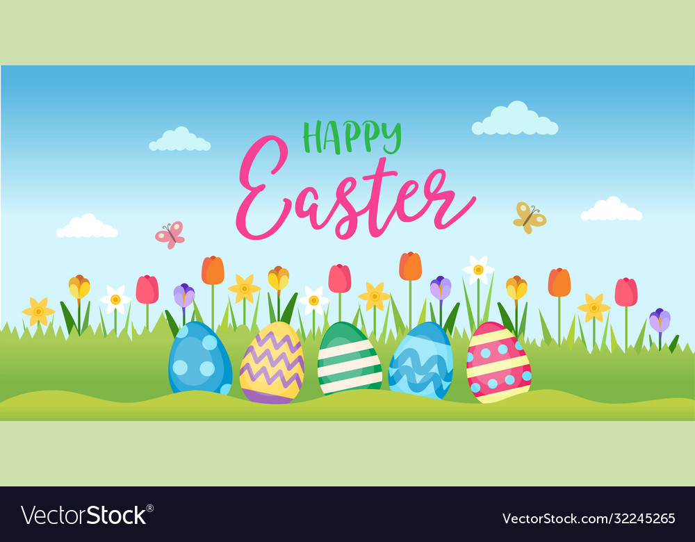 Happy Easter - Greeting Card With Lettering Vector Image