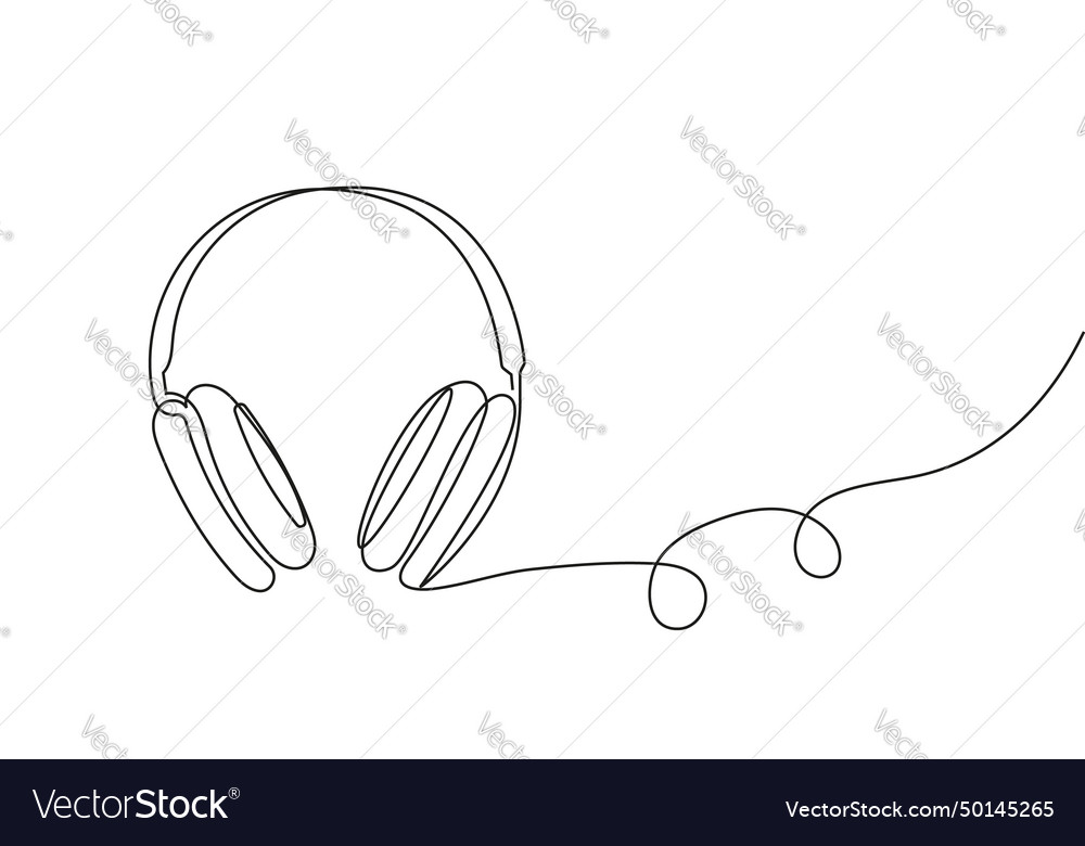 Headphone with heart in continuous line style vector image Headphone with heart in continuous line style