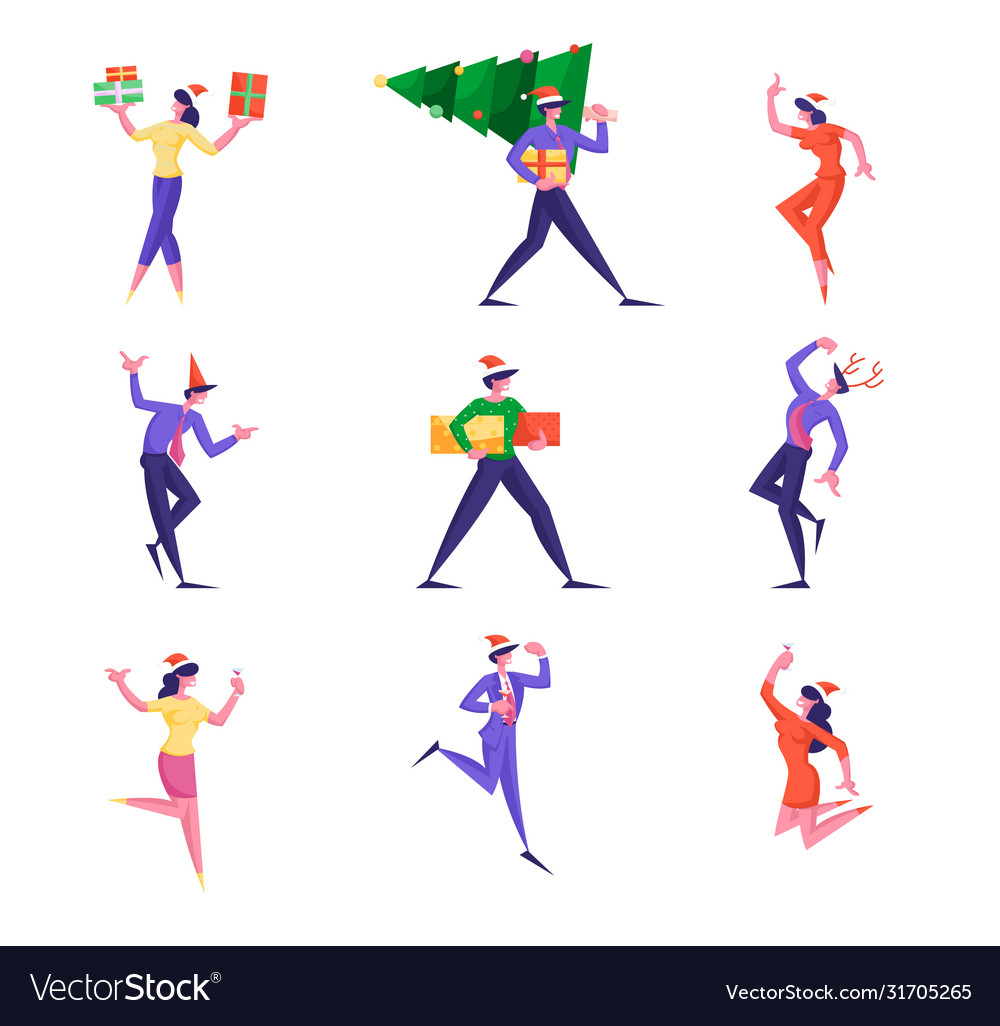 Set business people characters celebrating new Vector Image