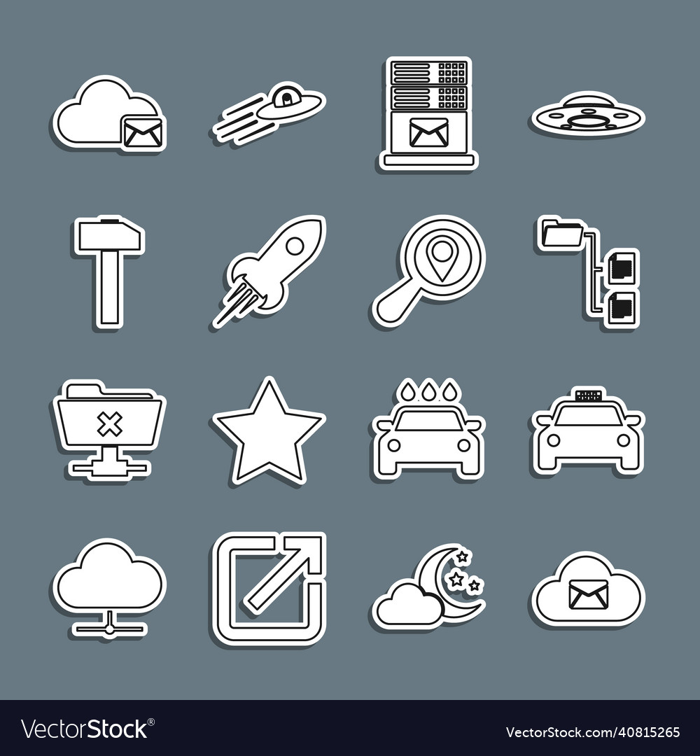 Set line cloud mail server taxi car folder tree vector image Set line cloud mail server taxi car folder tree