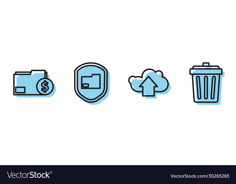 Set line cloud upload finance document folder vector image Set line cloud upload finance document folder