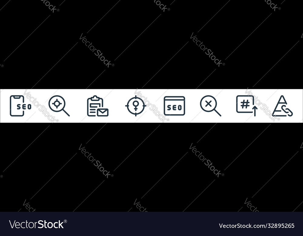 Web apps seo line icons linear set quality vector image Web apps seo line icons linear set quality