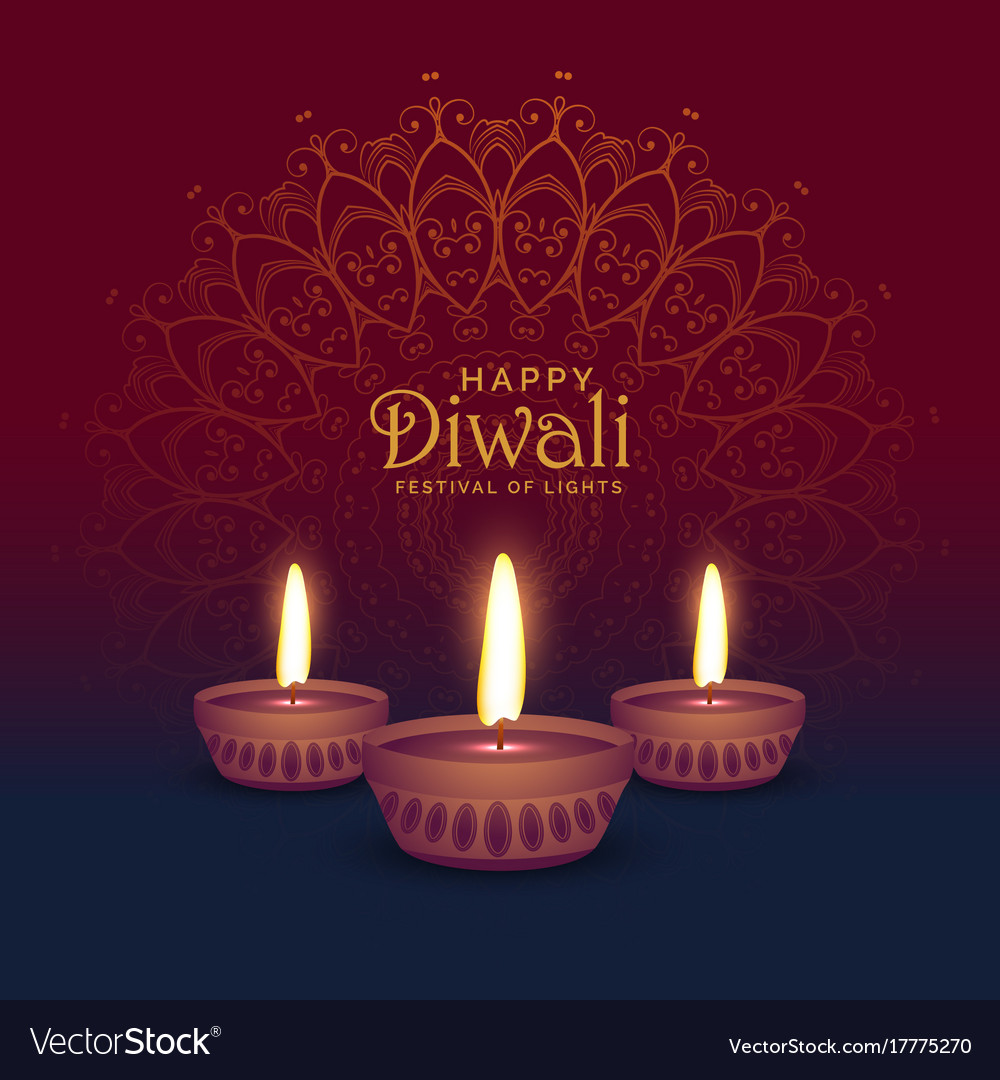 Beautiful diwali greeting card design with three