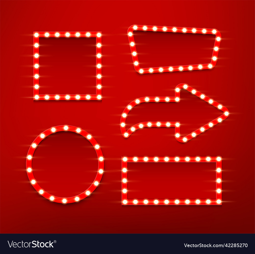Bulb frame set isolated on red background vector image Bulb frame set isolated on red background