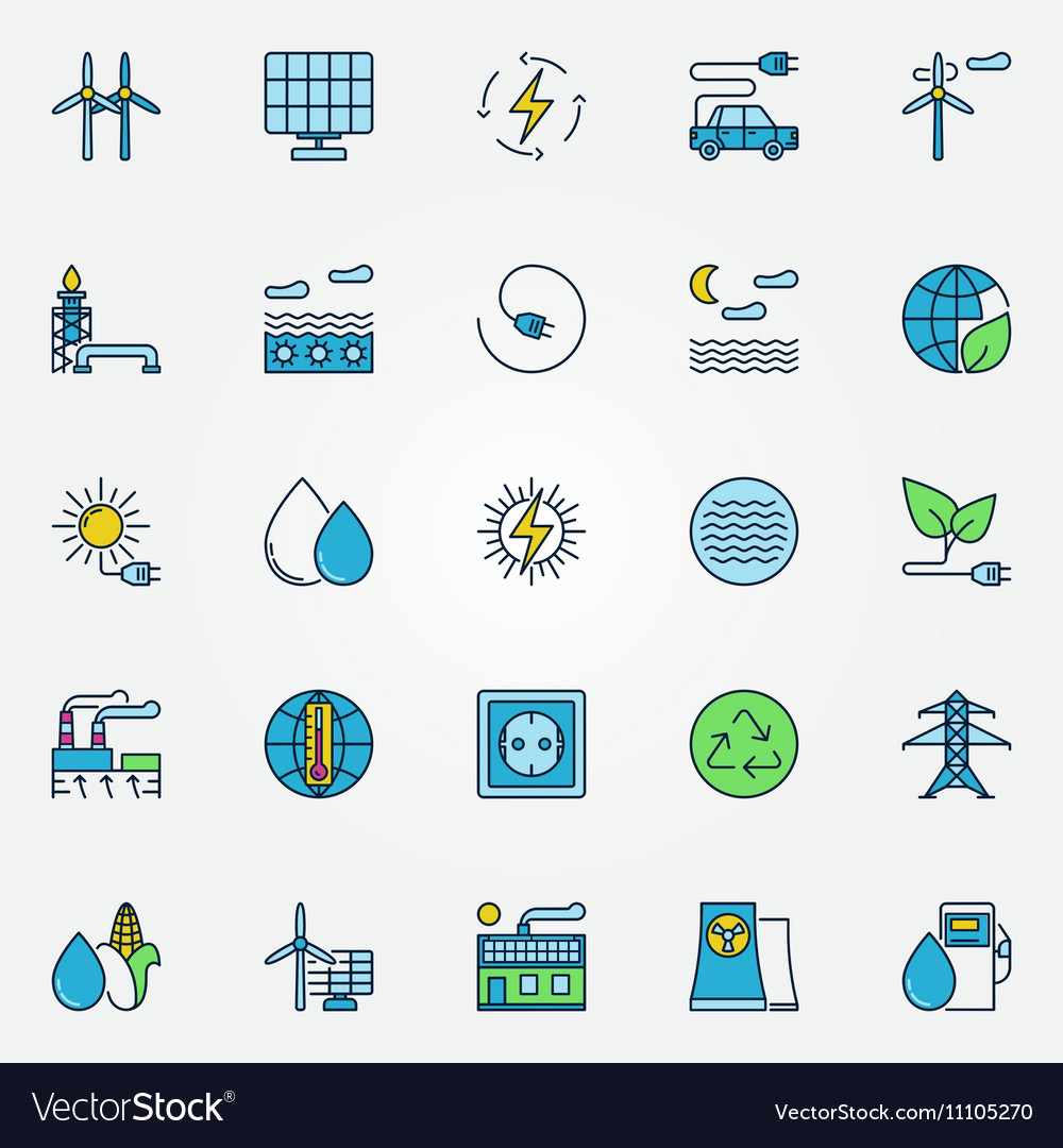 Colorful alternative energy icons Royalty Free Vector Image