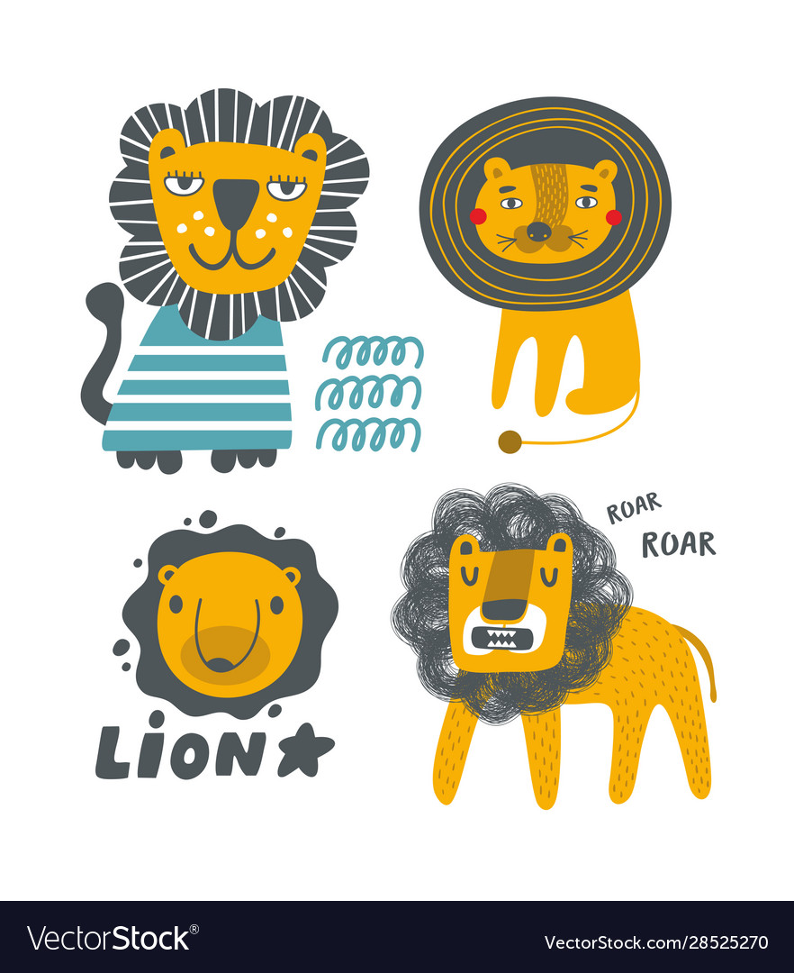 Scandinavian posters lion set for children room