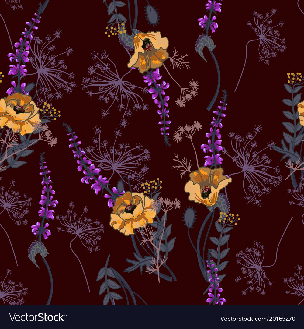 Seamless pattern with poppies and leaves Vector Image