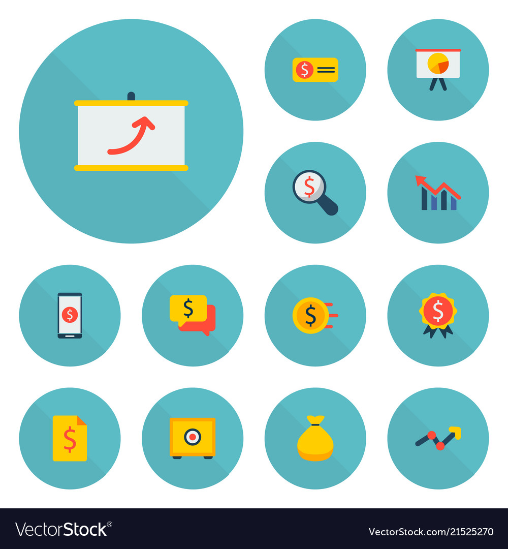 Set finance icons flat style symbols with chart Vector Image