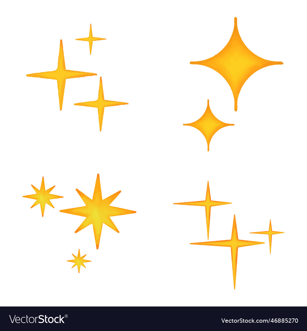 Set Of Watercolor Twinkling Stars In Yellow Vector Image