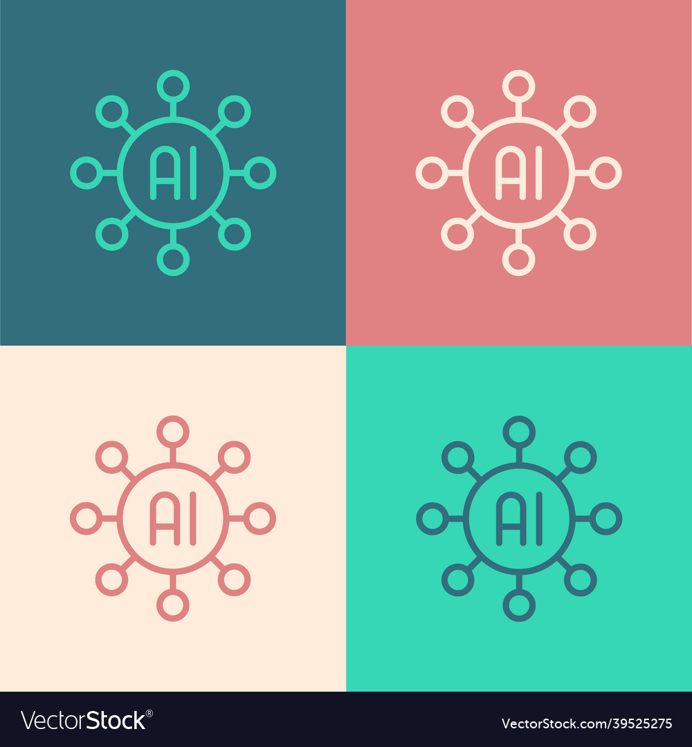 Pop art line neural network icon isolated on color vector image Pop art line neural network icon isolated on color