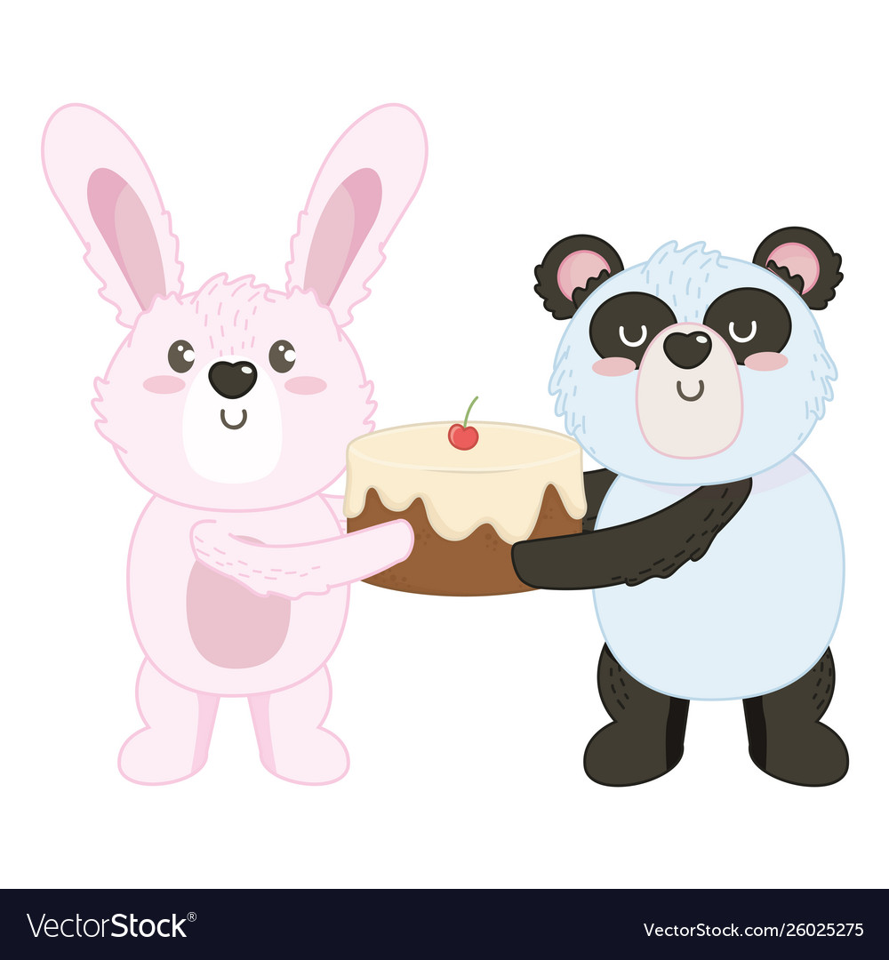 Rabbit and panda cartoon with sweet food design