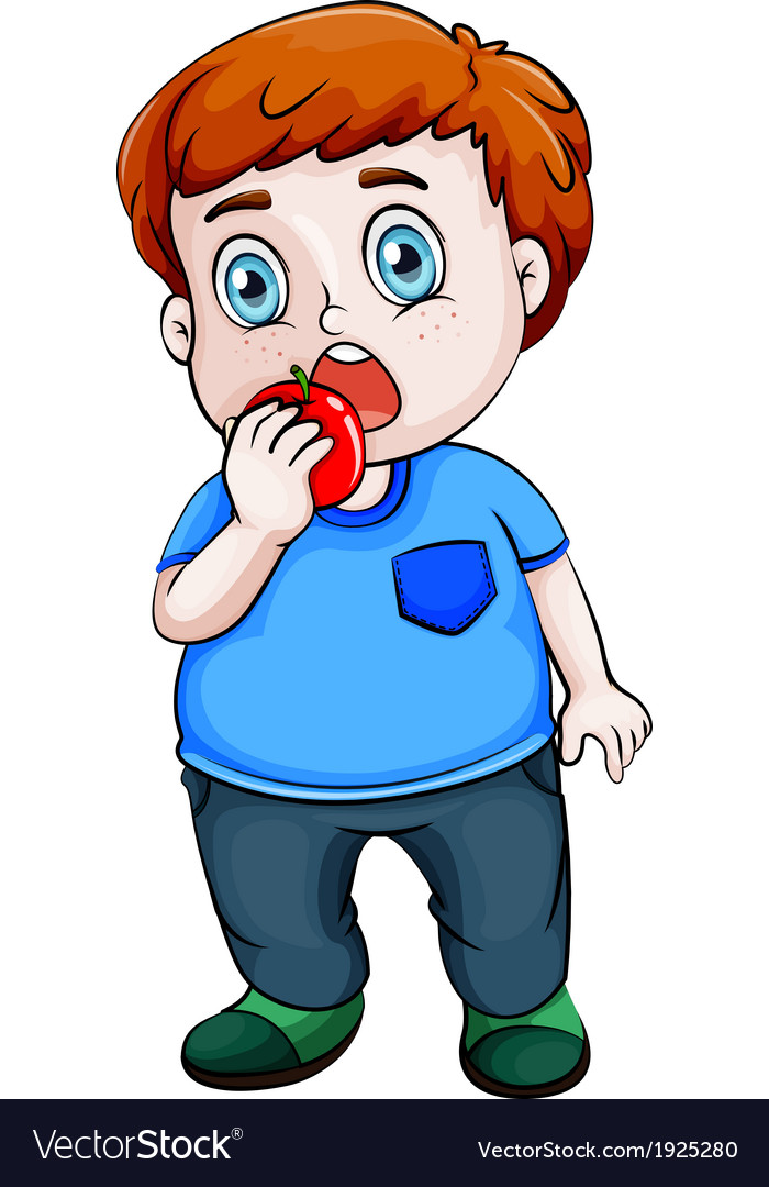 A fat asian eating apple Royalty Free Vector Image