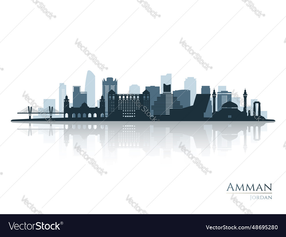 Amman skyline silhouette with reflection