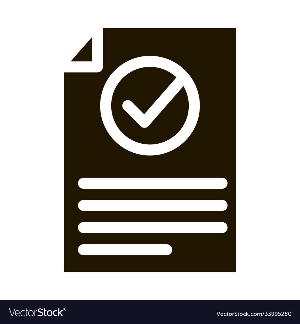 Document text file with approved mark glyph icon vector image Document text file with approved mark glyph icon