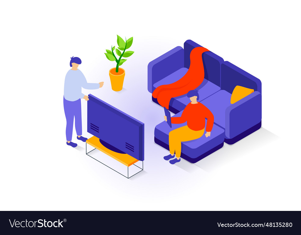 Home Interior Concept In 3d Isometric Design Vector Image