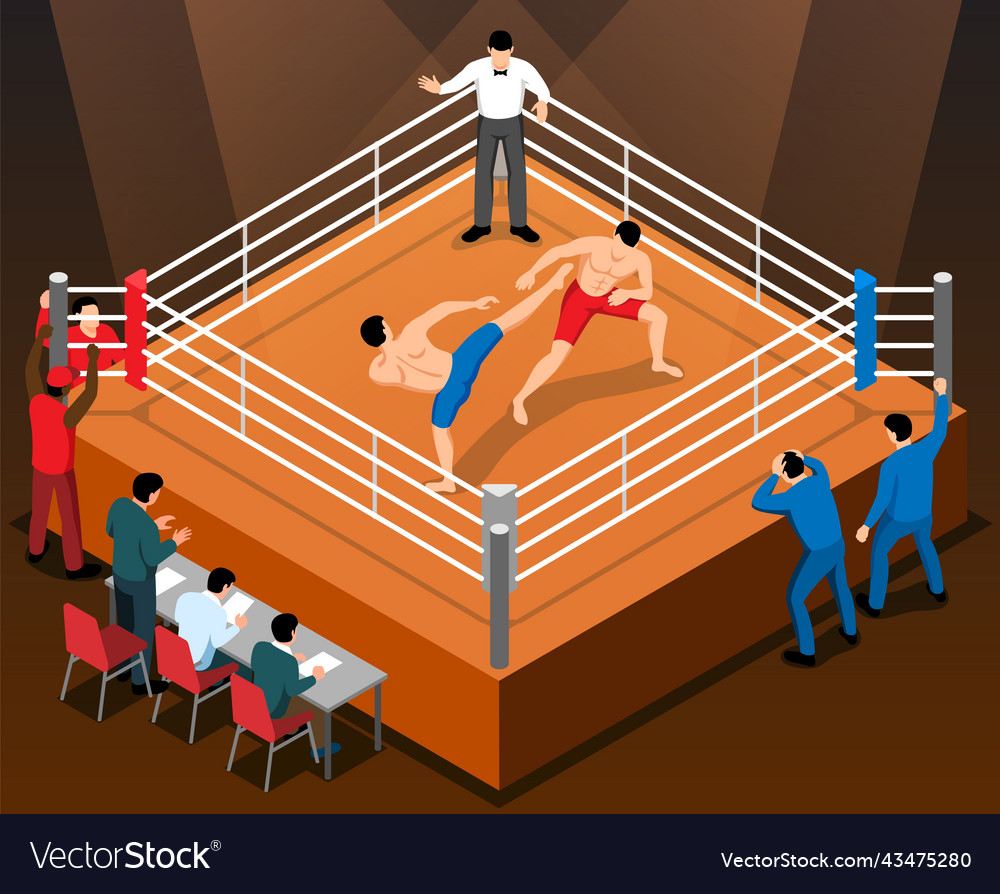 Kickboxing competition isometric composition Vector Image