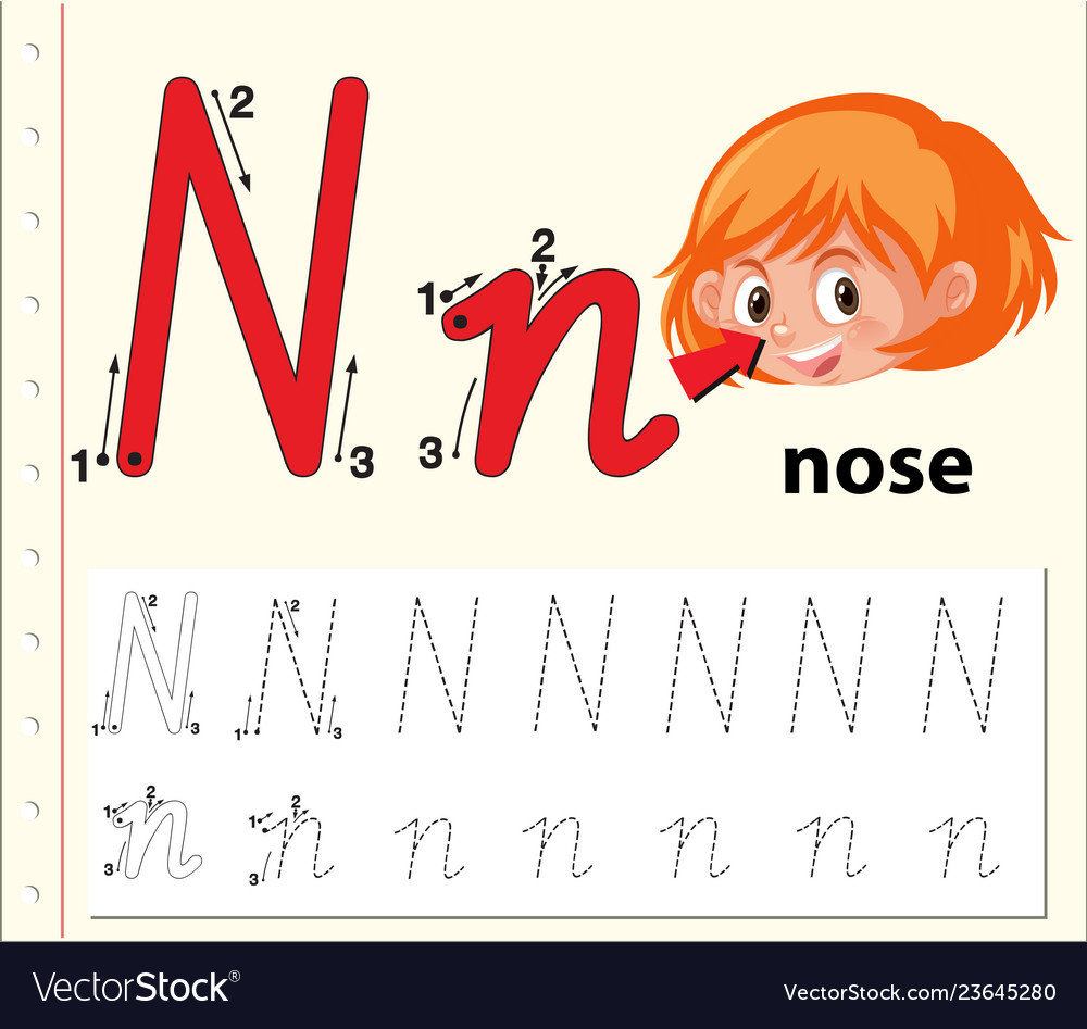 Letter n tracing alphabet worksheets