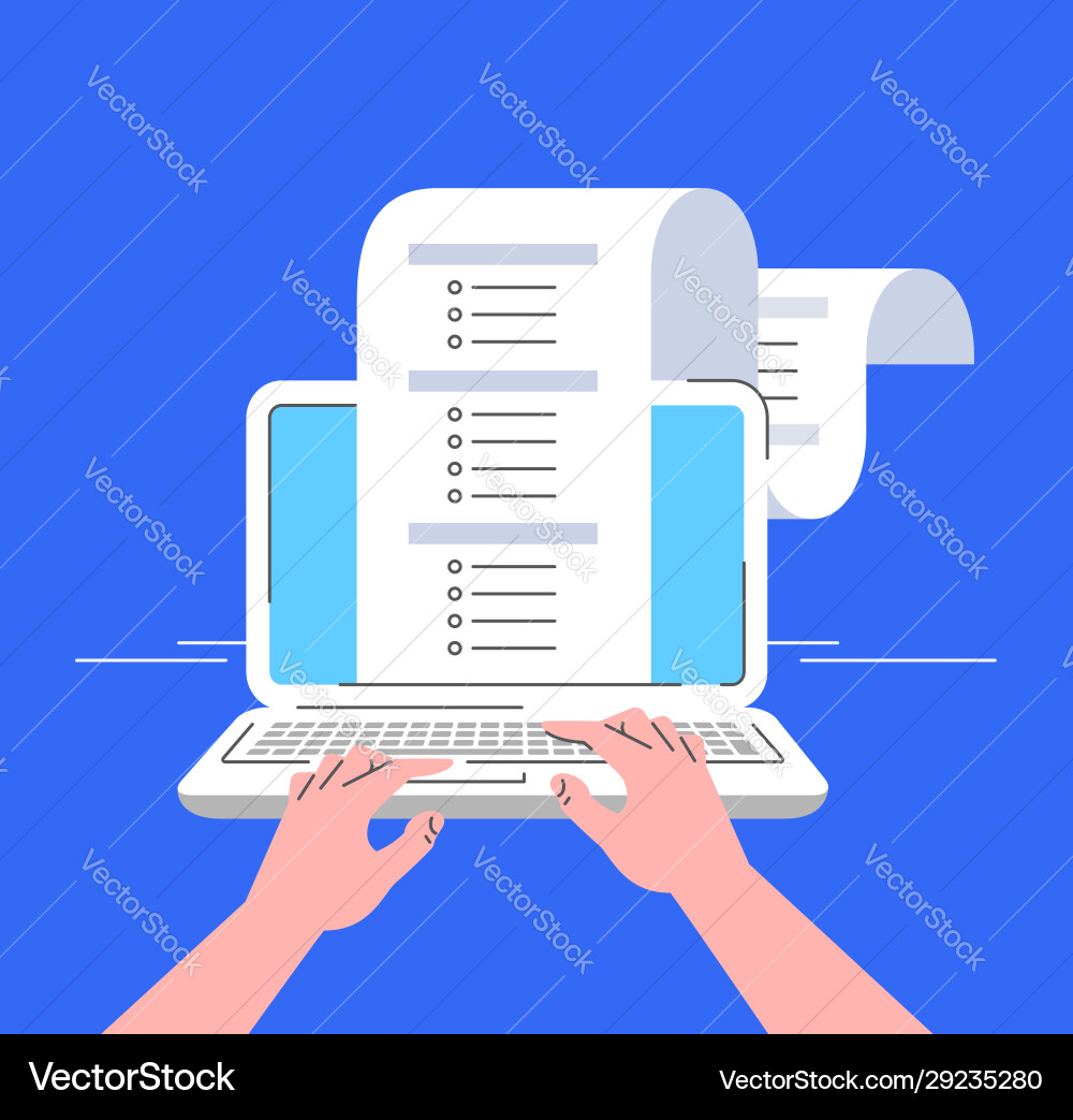 Online survey computer flat line concept Vector Image