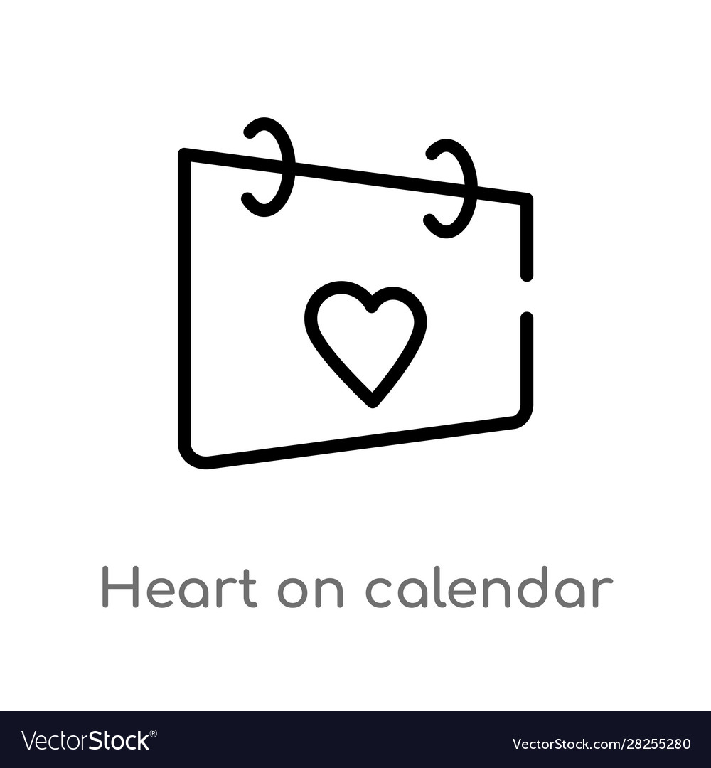 Outline heart on calendar icon isolated black