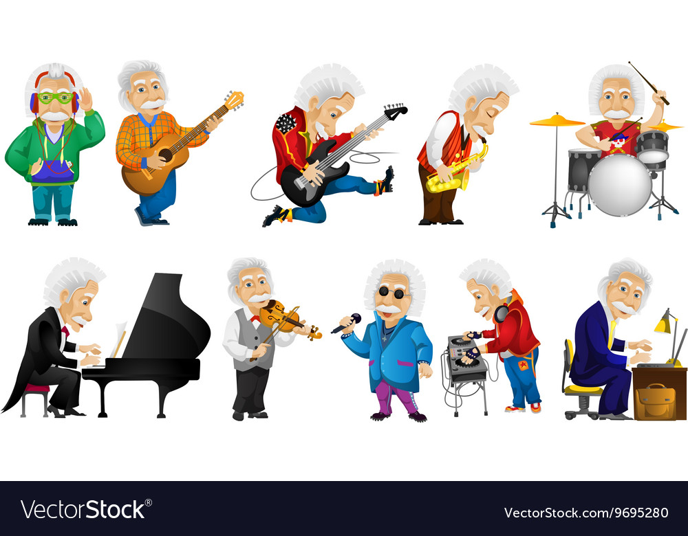 Set of old man playing music
