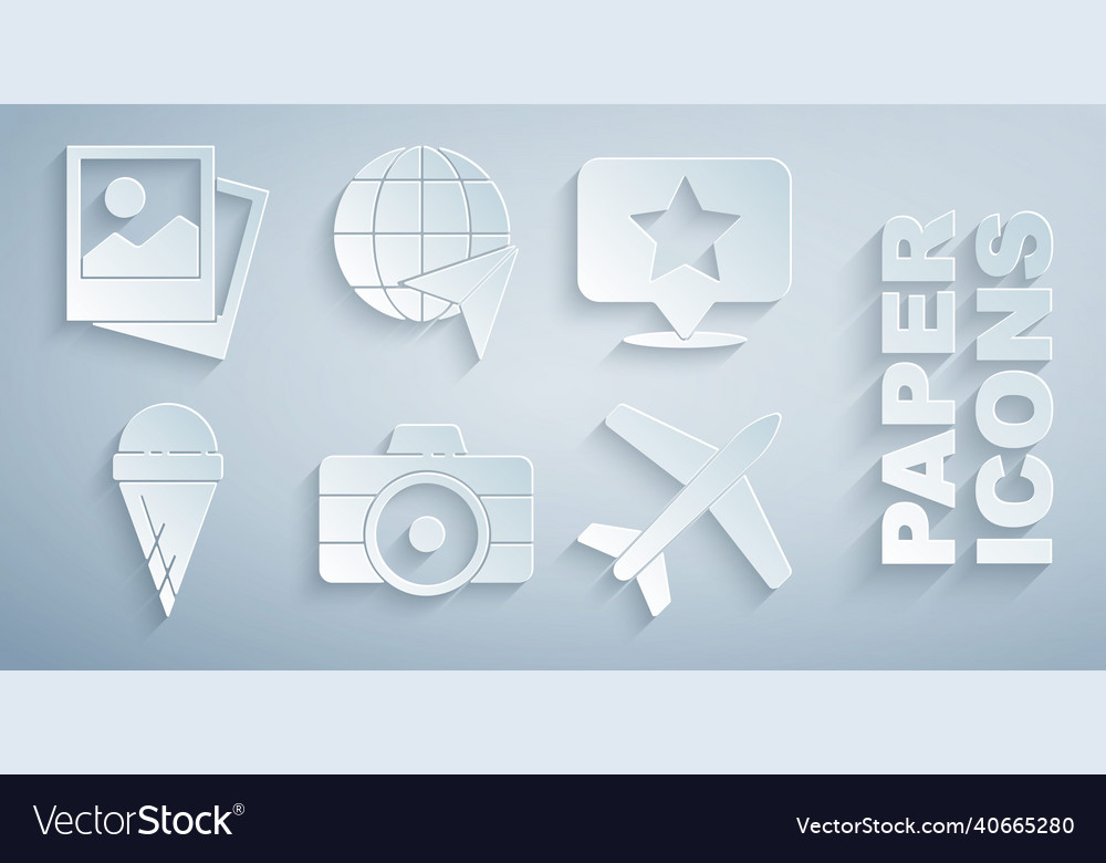 Set photo camera map pointer with star ice cream vector image Set photo camera map pointer with star ice cream