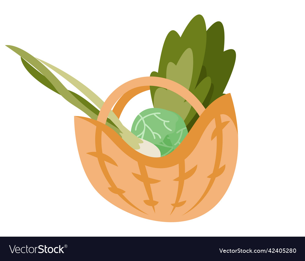 Straw basket with vegetables Royalty Free Vector Image